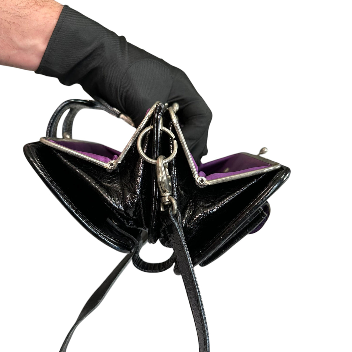 D & G Dolce Gabbana Mini Black Patent Baguette SHW Purse
