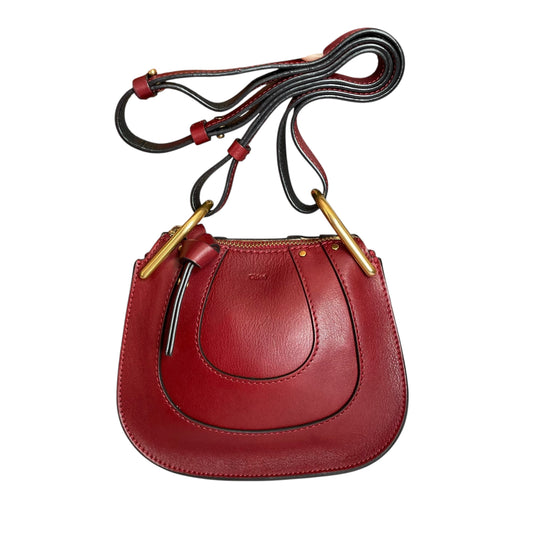 Chloe Hayley Calf Skin Nano Equestrian Burgundy Bucket 2 Way Crossbody Purse Bag