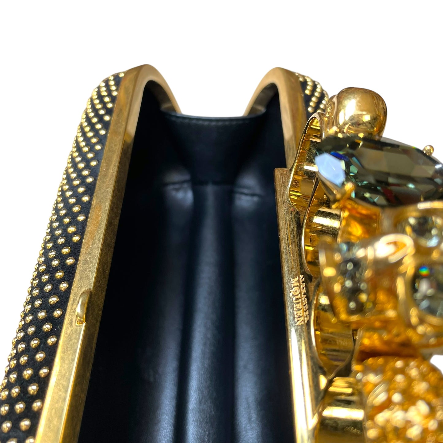 Alexander McQueen Crystal Studded Knuckle Clutch Skull Ring Blue Stone Bag