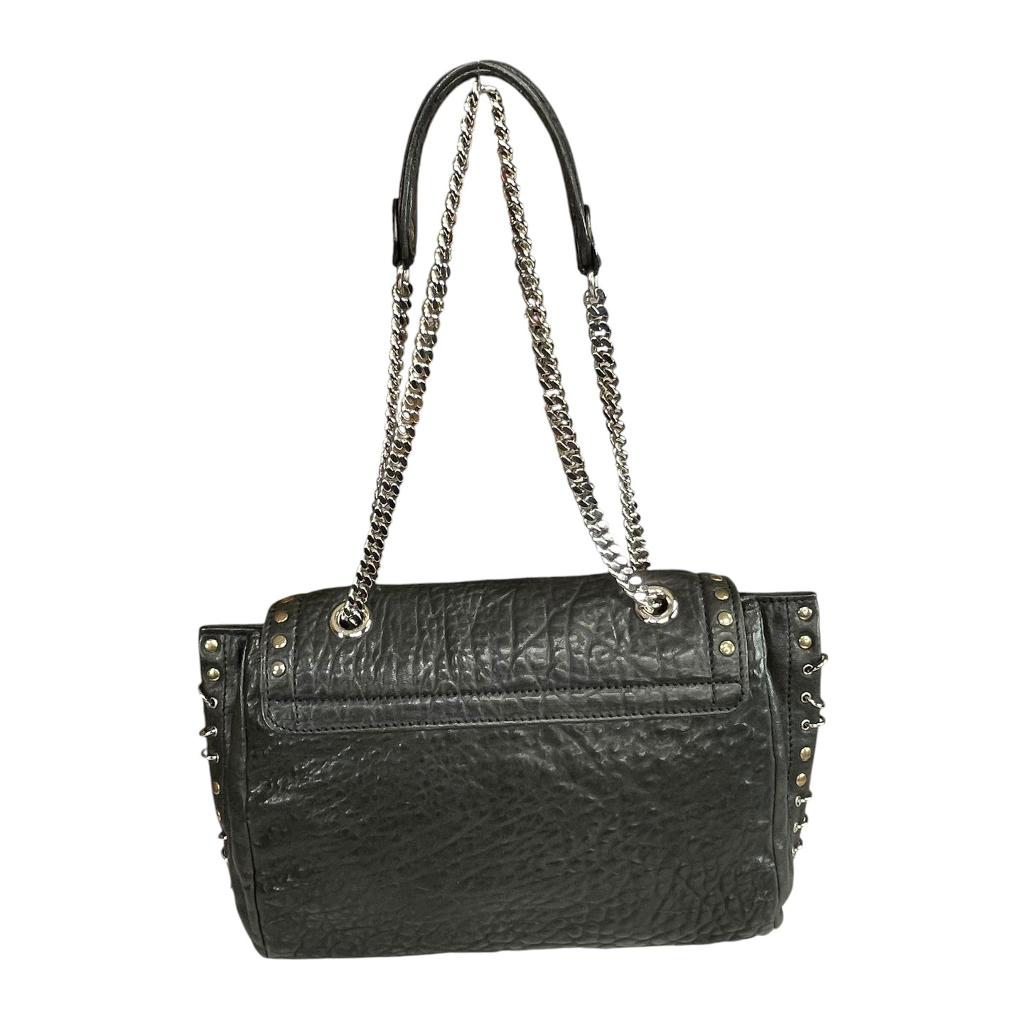 Emilio Pucci Pierced Studded Flap Black Aged Cowhide Silver Gold 2-Way Shoulder Bag