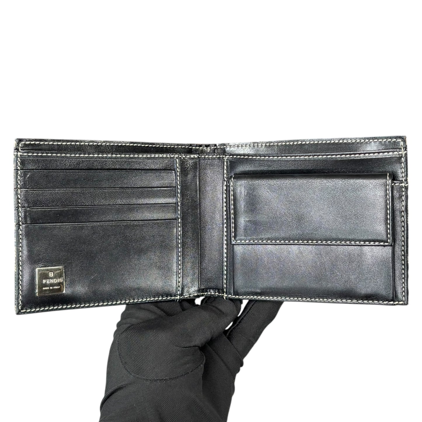 Fendi Navy Blue Zucchino Canvas Monogram Leather Bi-Fold Wallet
