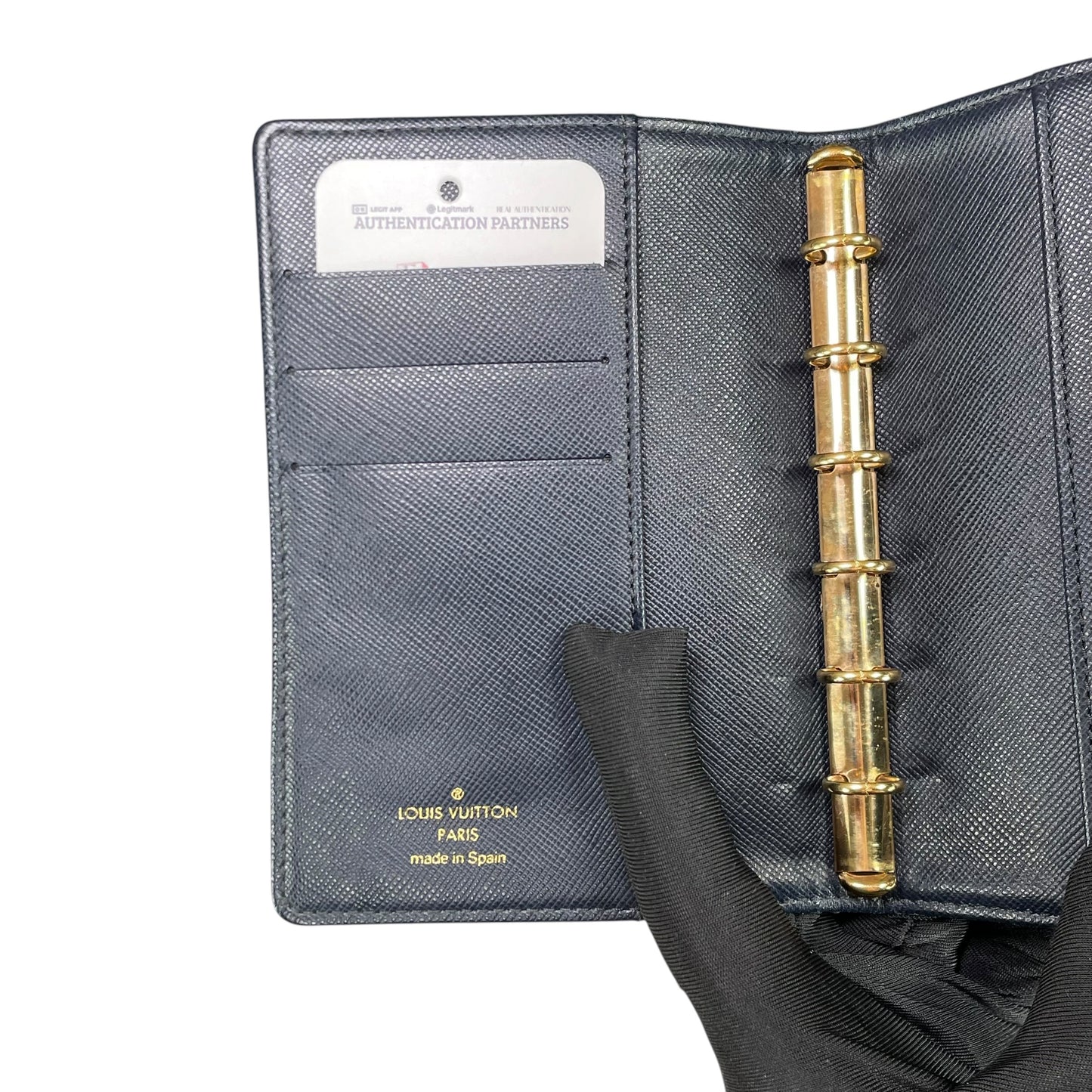 Louis Vuitton Mini Lin Agenda PM Navy Blue Canvas Small Ring Binder Cover LV