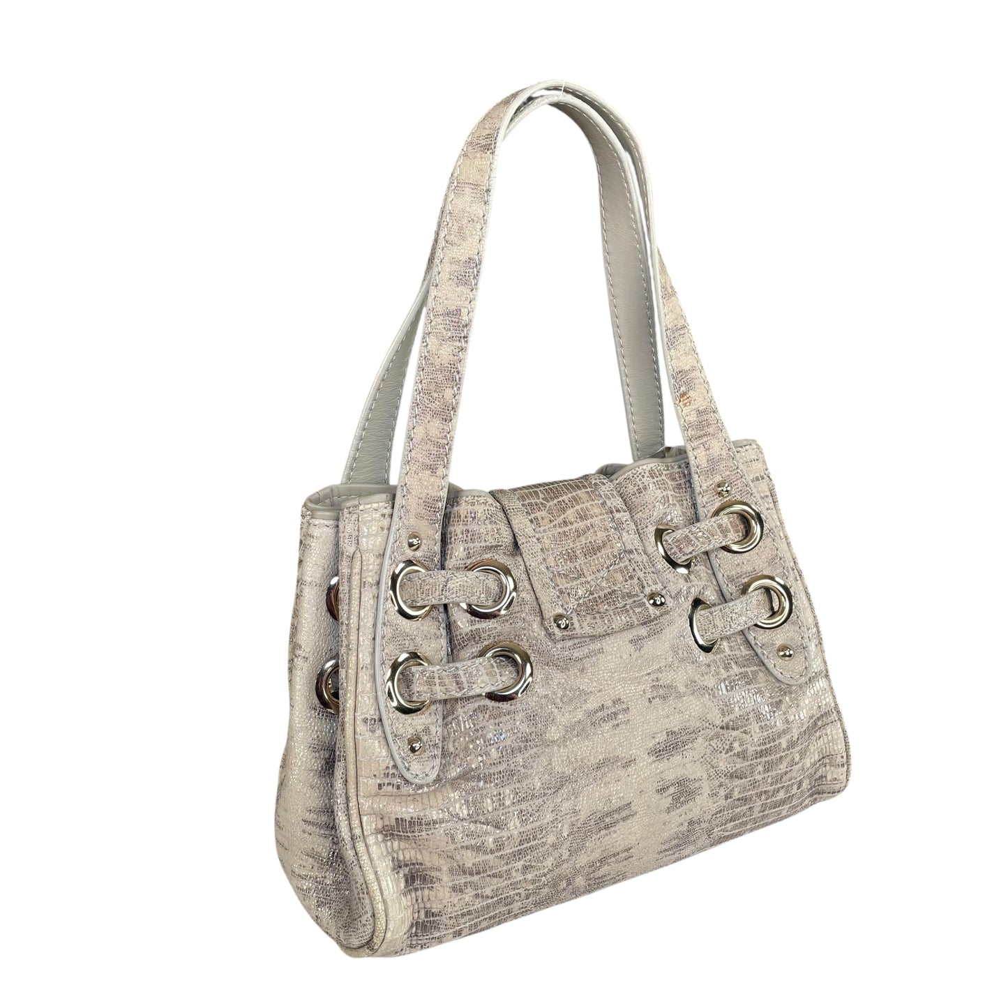 Jimmy Choo Ramona Lizard Embossed Leather Bag Creme / Gold HW Shoulder Purse