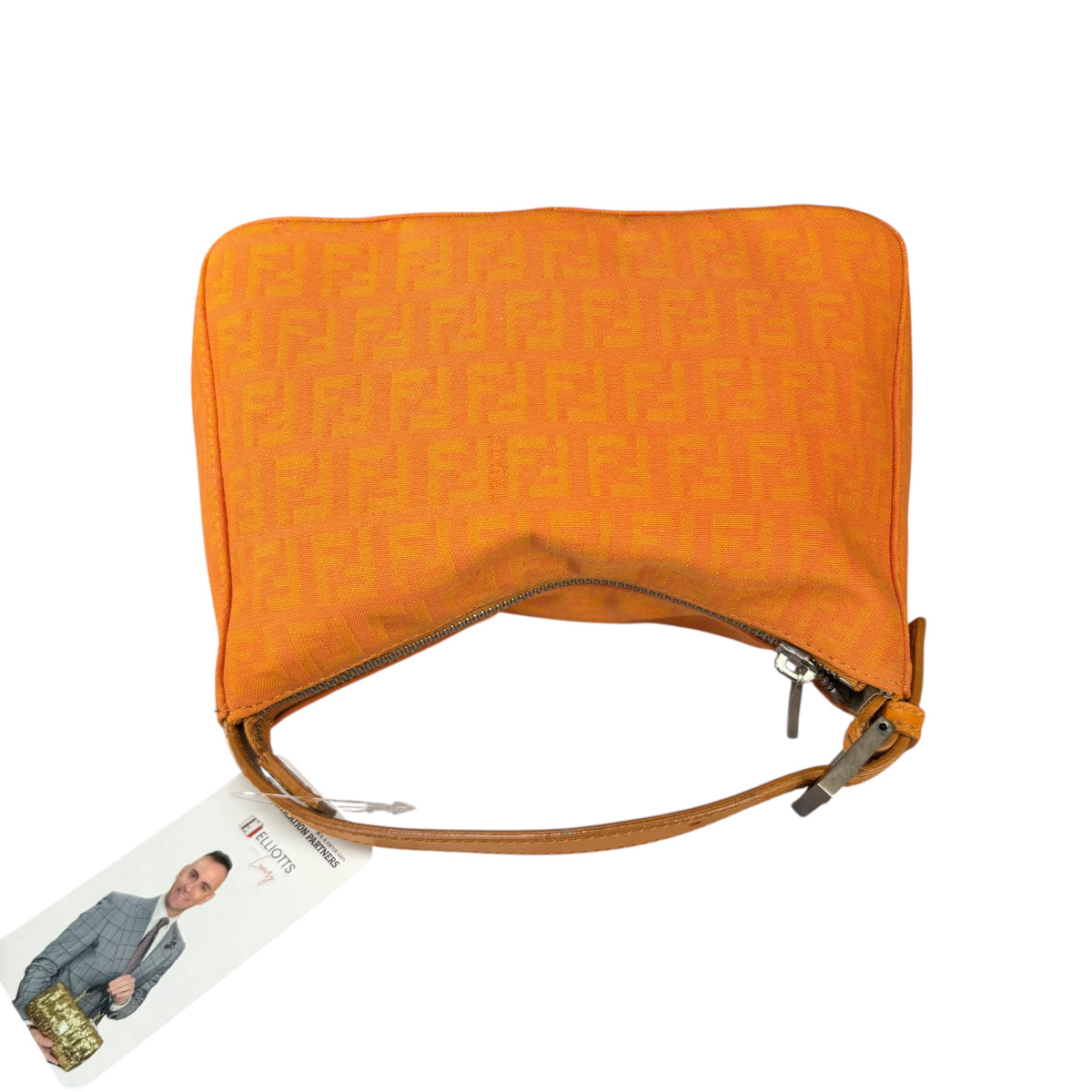 Fendi Y2K Mini Orange Brushed Nickel HW Canvas Zip Pouchette
