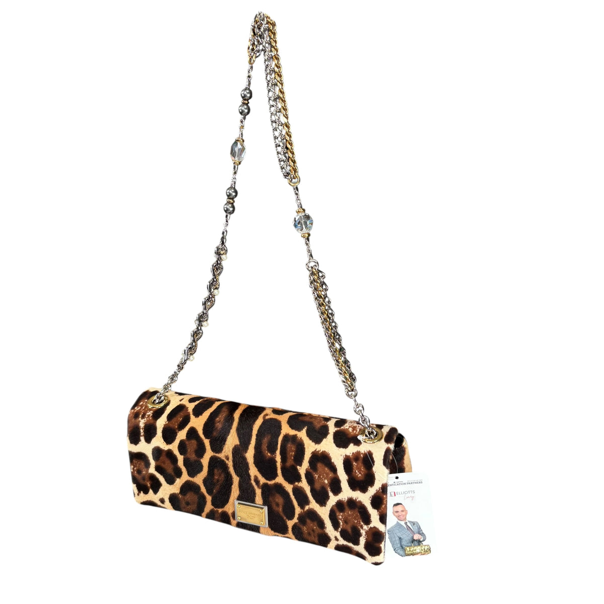 Dolce Gabbana Leopard Hair Calf Flap Chain Shoulder Purse