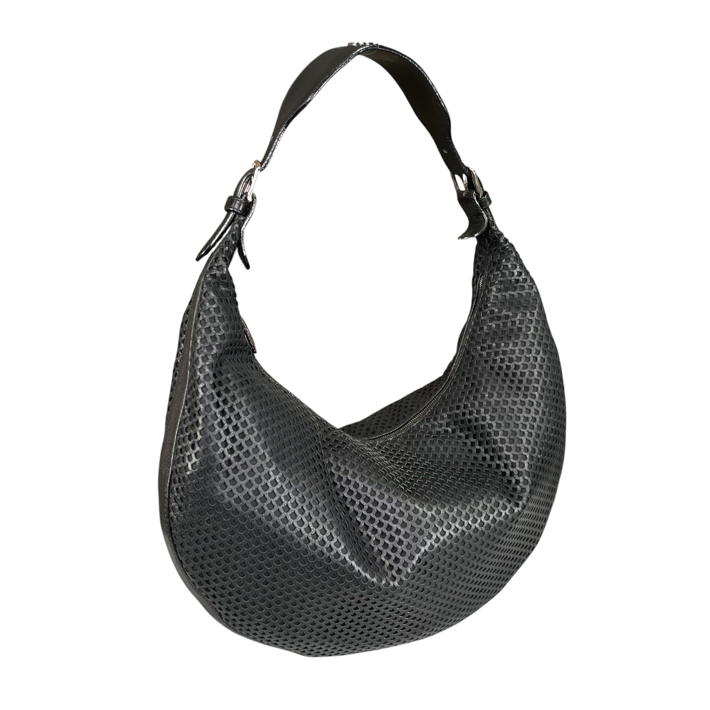 Christian Dior Y2K Perforated Leather Black CD Logo Shoulder Hobo bag Purse
