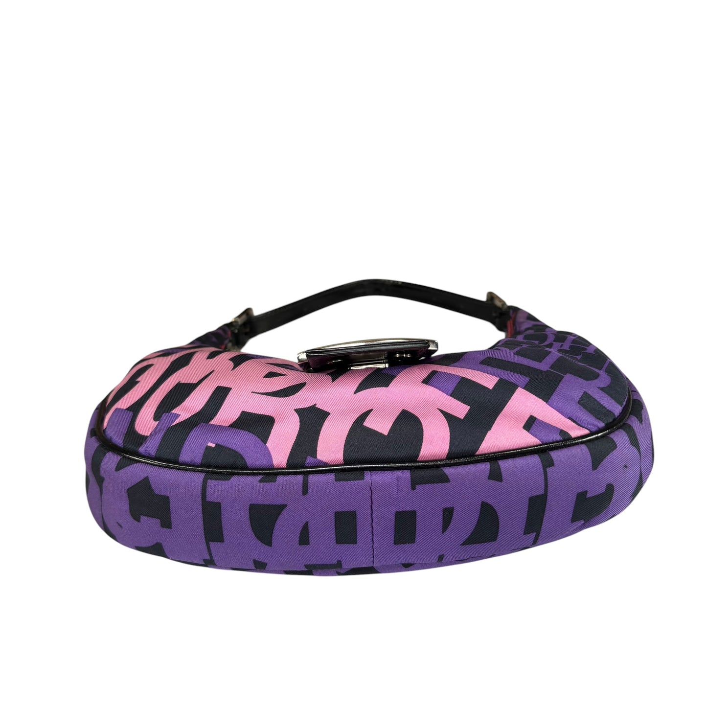 Fendi Y2K Baguette Crescent Graffiti Purple Pink Canvas Patent Leather Purse