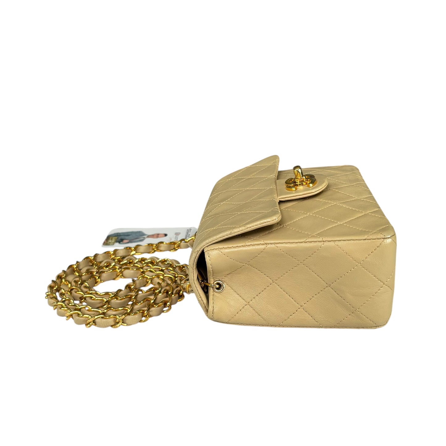 Chanel CC Classic Mini Square Beige Lambskin GHW Shoulder Purse