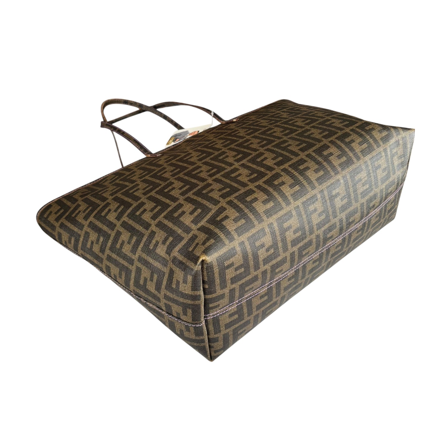 Fendi Spalmati Zucca Coated Canvas Brown / Black Zip Shoulder Tote