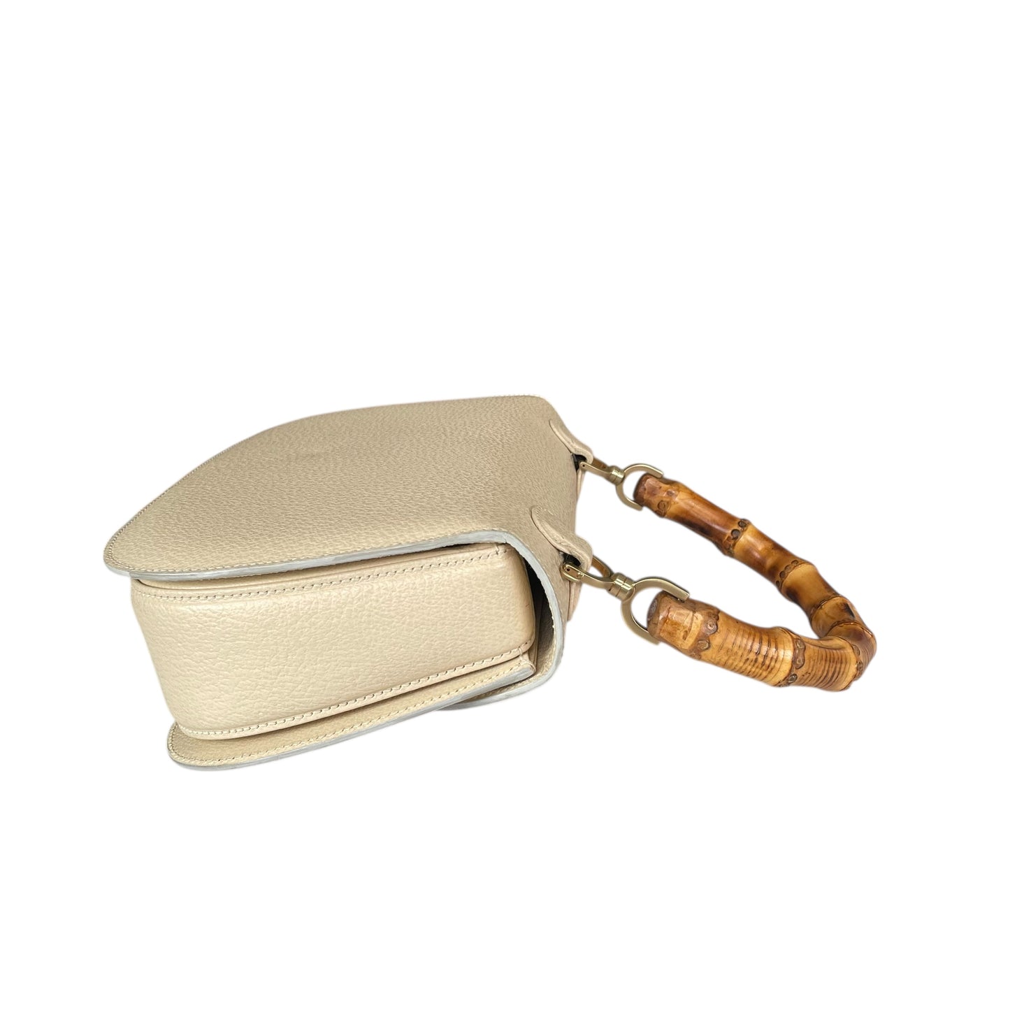 Gucci 1947 Bamboo Bone White Bamboo Turn-Lock Top Handle Flap Purse