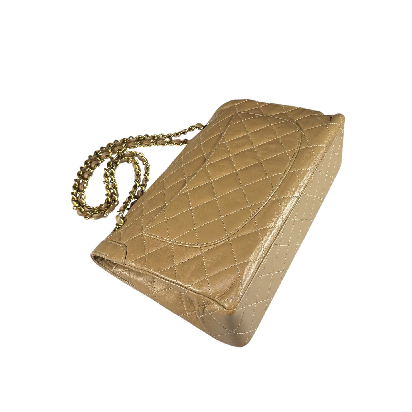 Chanel Paris Limited Beige Double Flap Quilted Lambskin Shoulder Purse