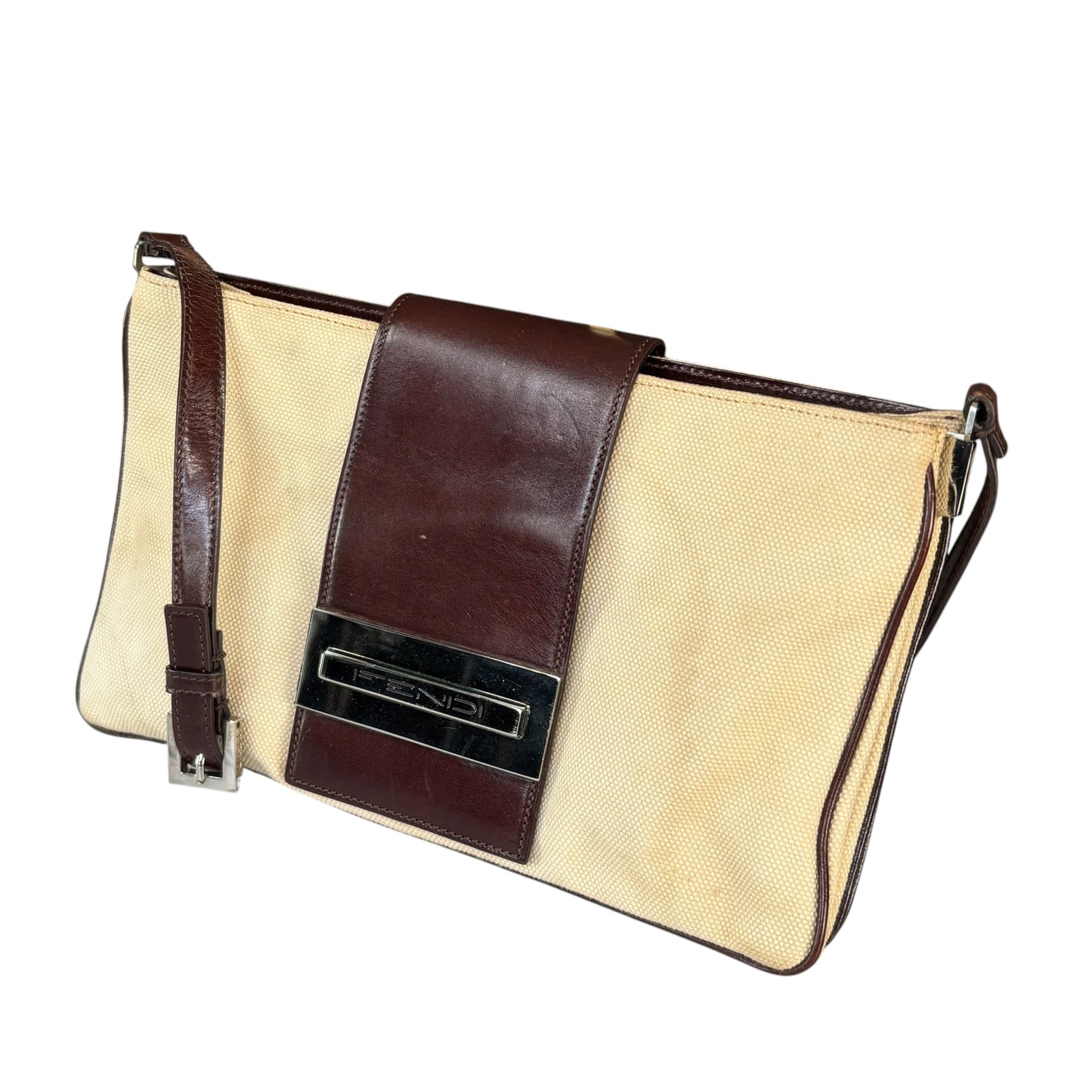 Fendi Y2K XL Baguette Eru Canvas Two-Tone Slim Leather Purse