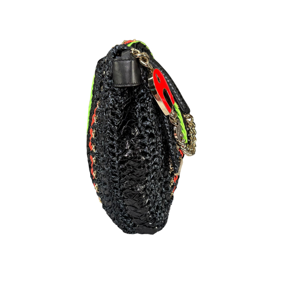 Jimmy Choo GHW Leather Rafia Neon Black Snake Chain Flap
