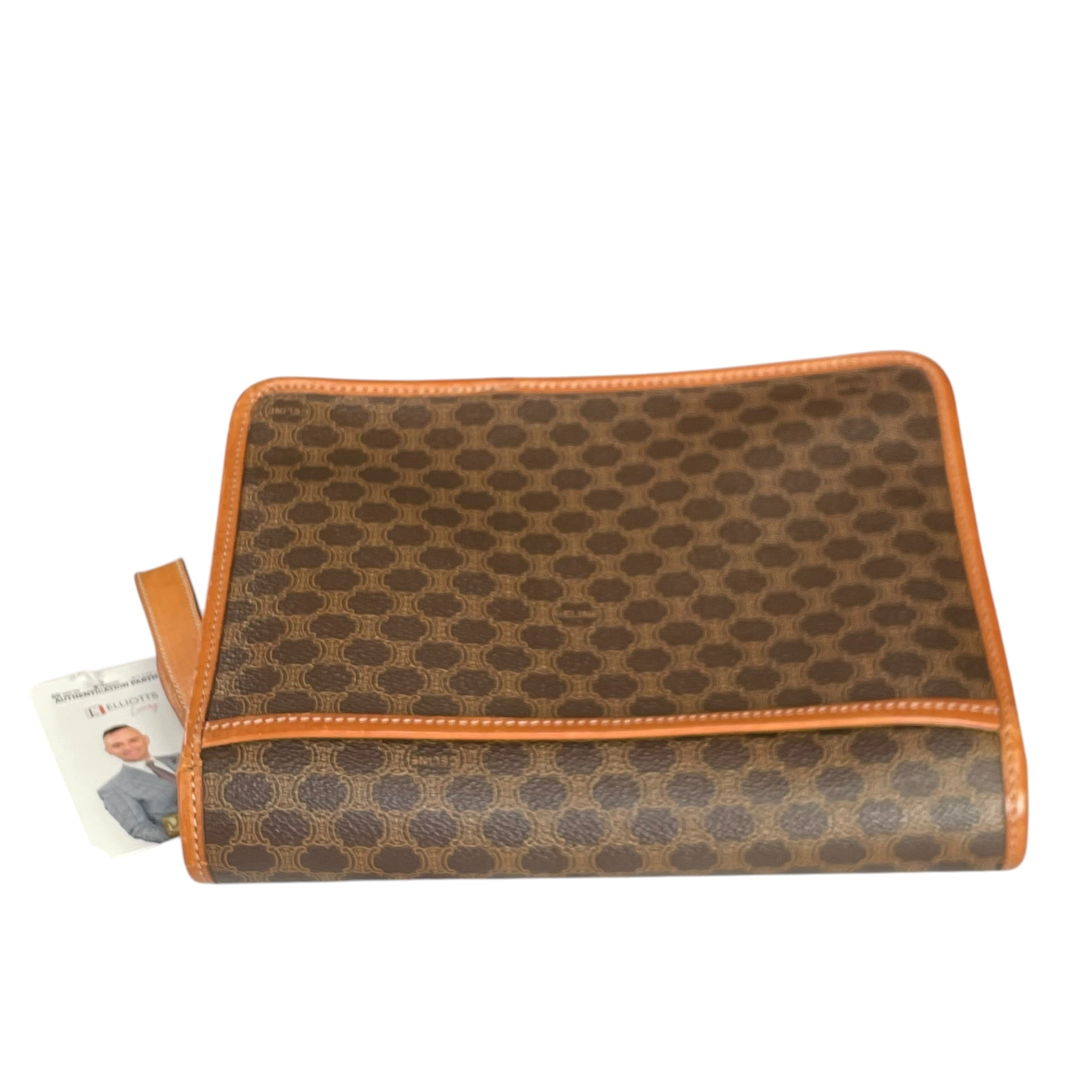 Celine Macadam Monogram GHW Canvas Brown Leather Clutch