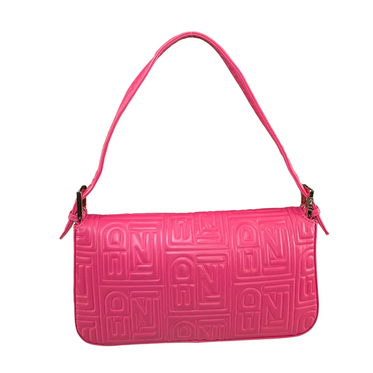Fendi Baguette Re-Issue Embossed GHW Fusia Pink Leather Shoulder Purse