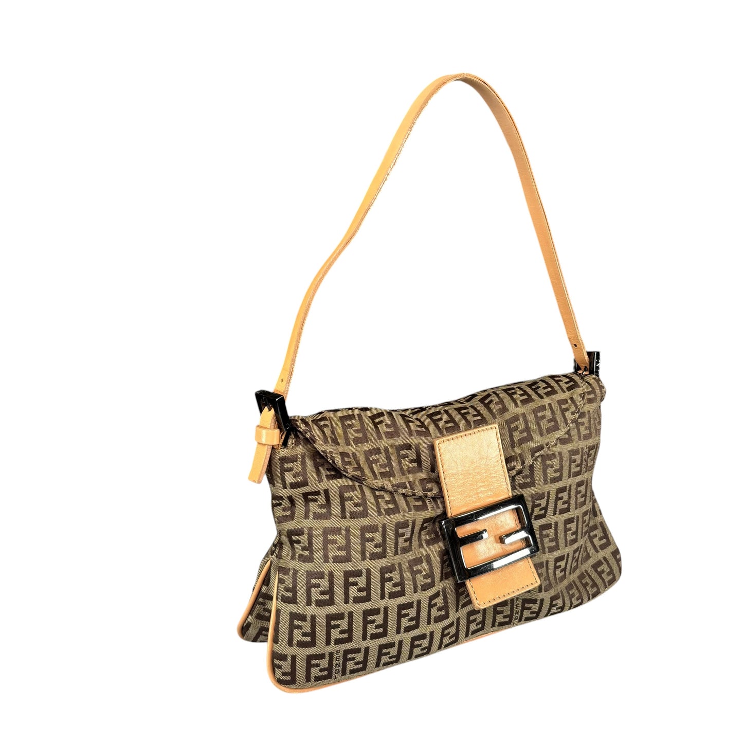Fendi Y2K Slim Mama Baguette Tan Gunmetal Purse