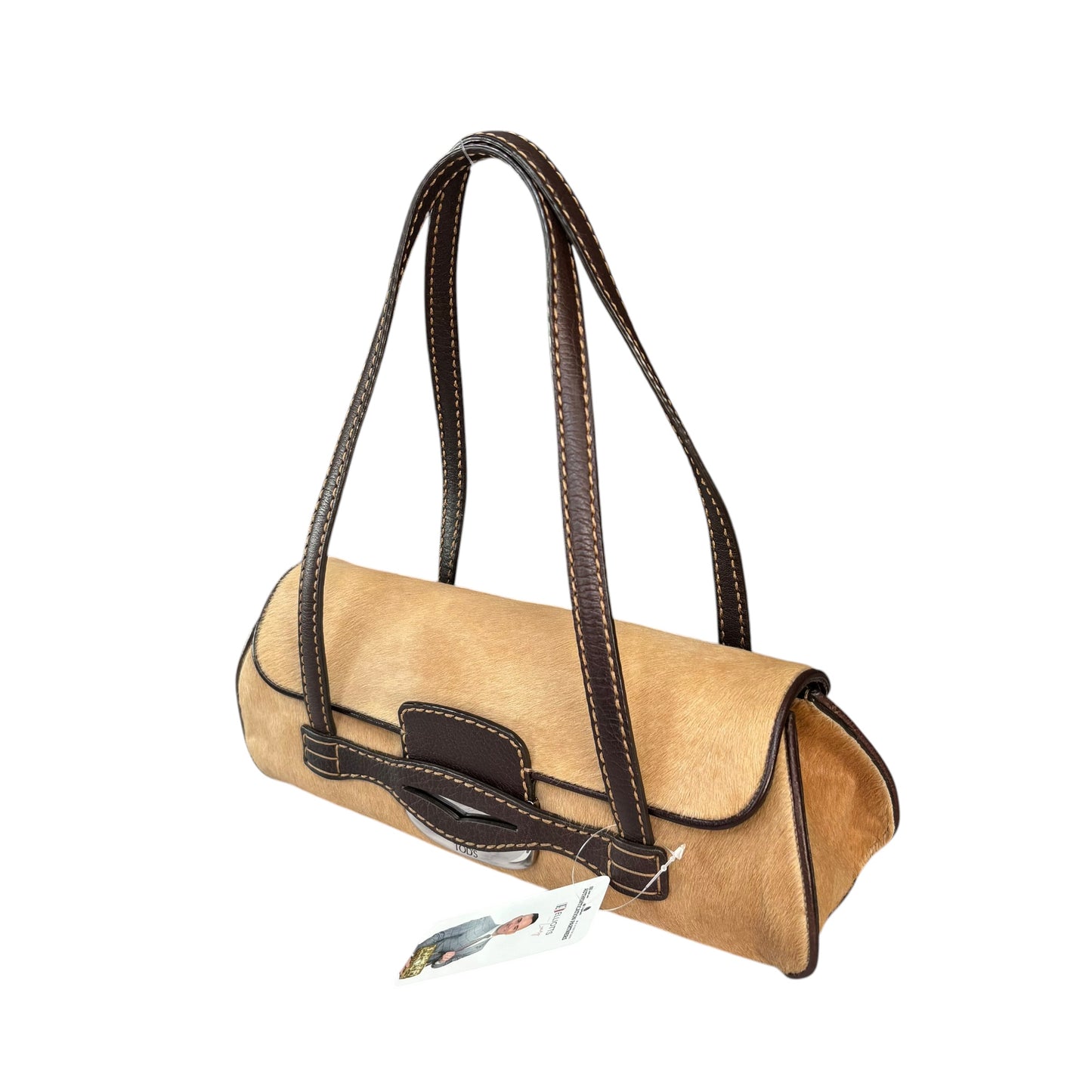 Tod’s Fawn Hair Calf Pony Brown Leather Baguette Shoulder Purse