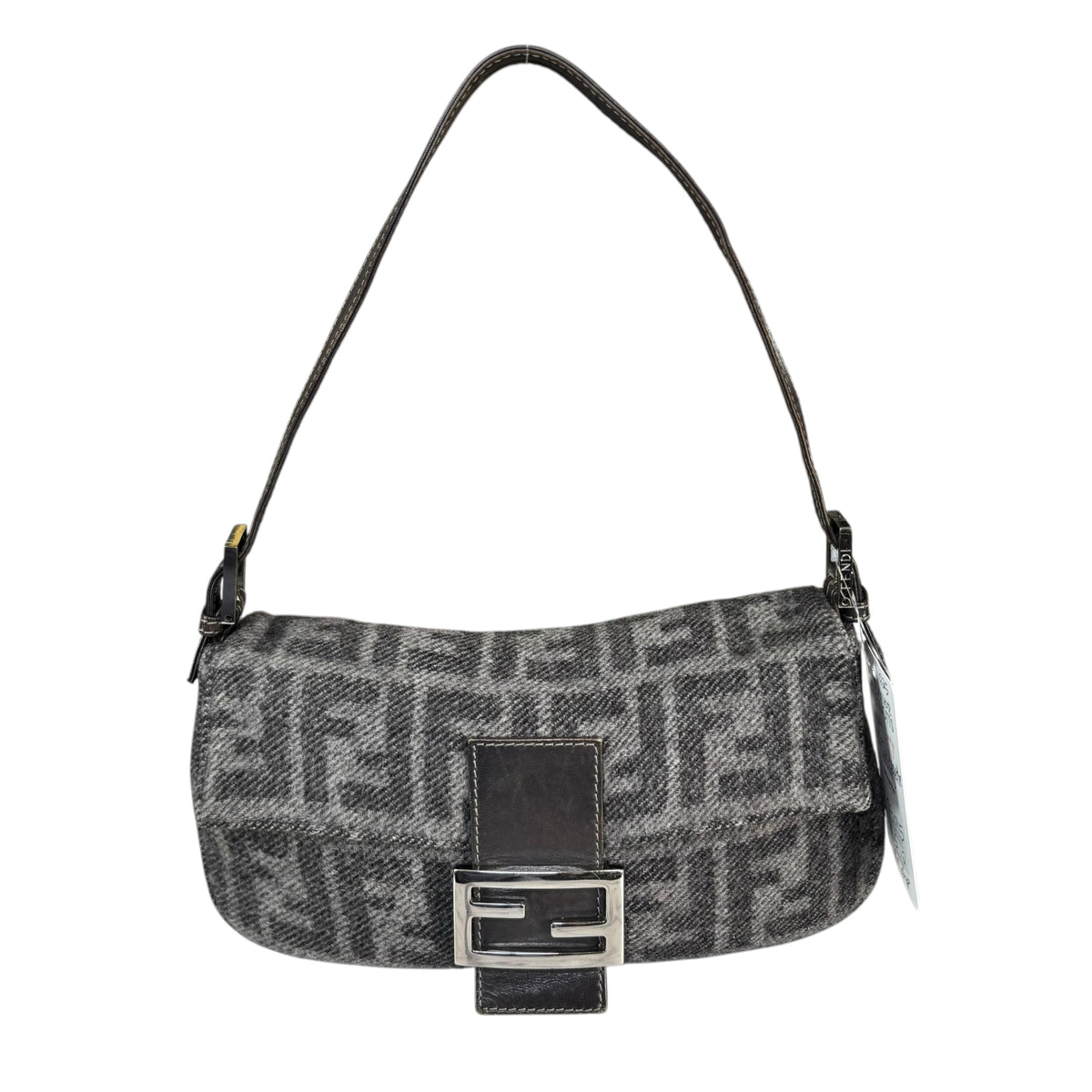 Fendi Y2K Classic Baguette Zucca Cashmere Grey & Black Shoulder Purse