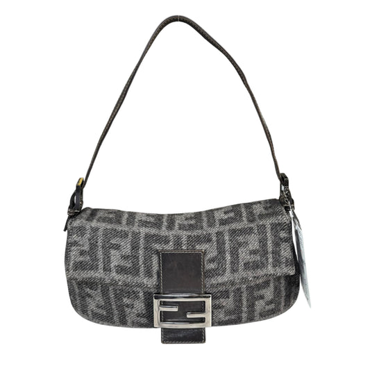 Fendi Y2K Classic Baguette Zucca Cashmere Grey & Black Shoulder Purse