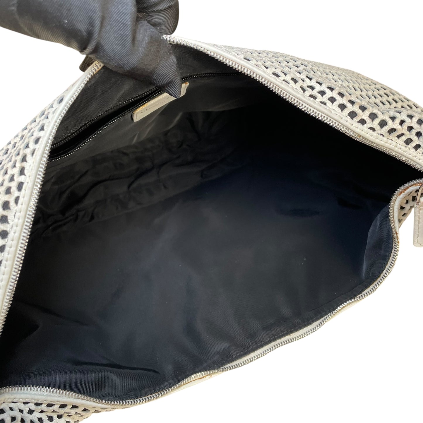 Christian Dior Y2K Perforated White Leather CD Logo Medium Hobo Bag