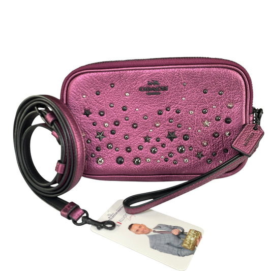 Coach Metallic Star Studded Double Purple Gumetal 2-Way Crossbody Wristlet