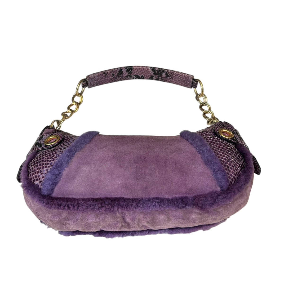 Dolce & Gabbana Y2K Purple Shearling Python Embossed Shoulder Purse