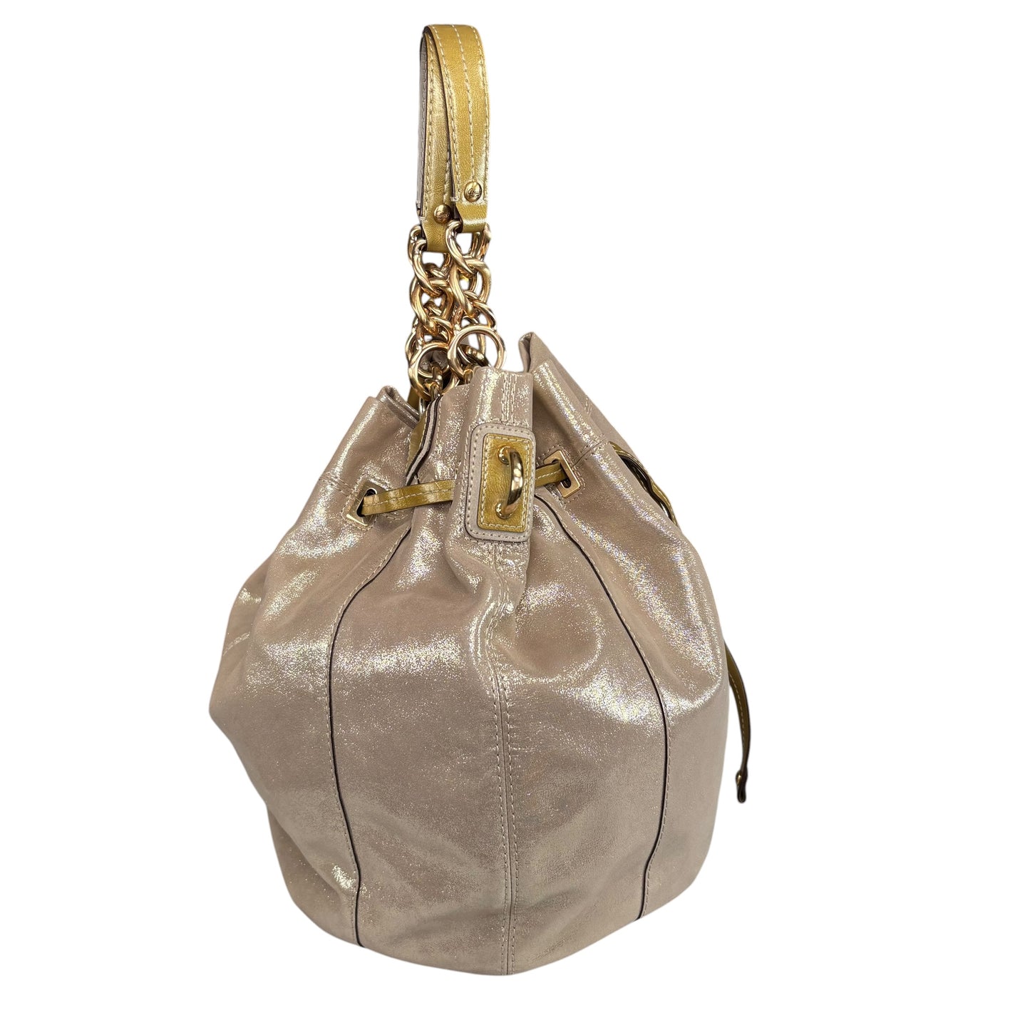 Coach XL Y2K Peyton GHW Drawstring Bucket Glitter Sueded Leather