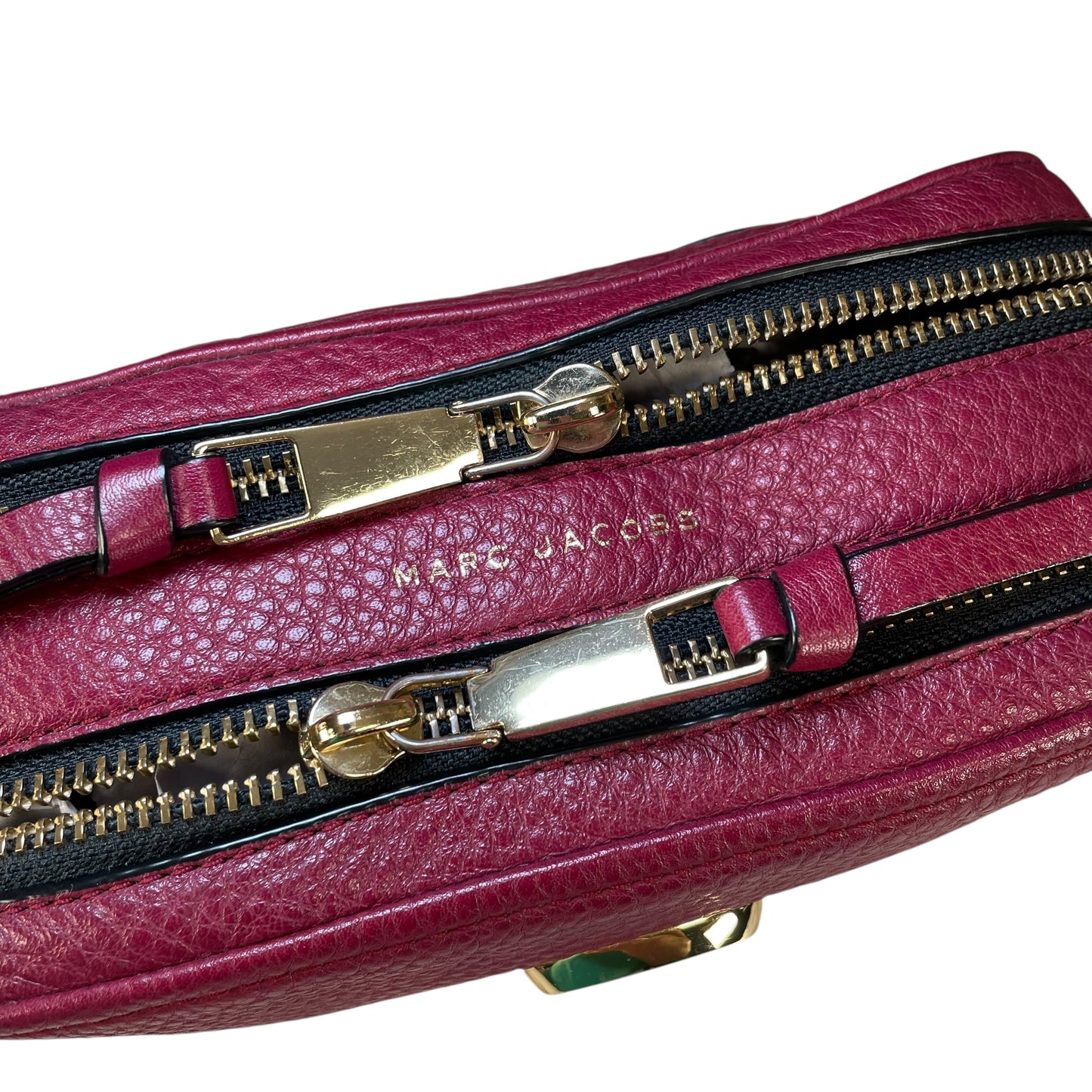 Marc Jacobs Soft Snapshot 21 Burgundy Black Leather Crossbody Gold HW Strap