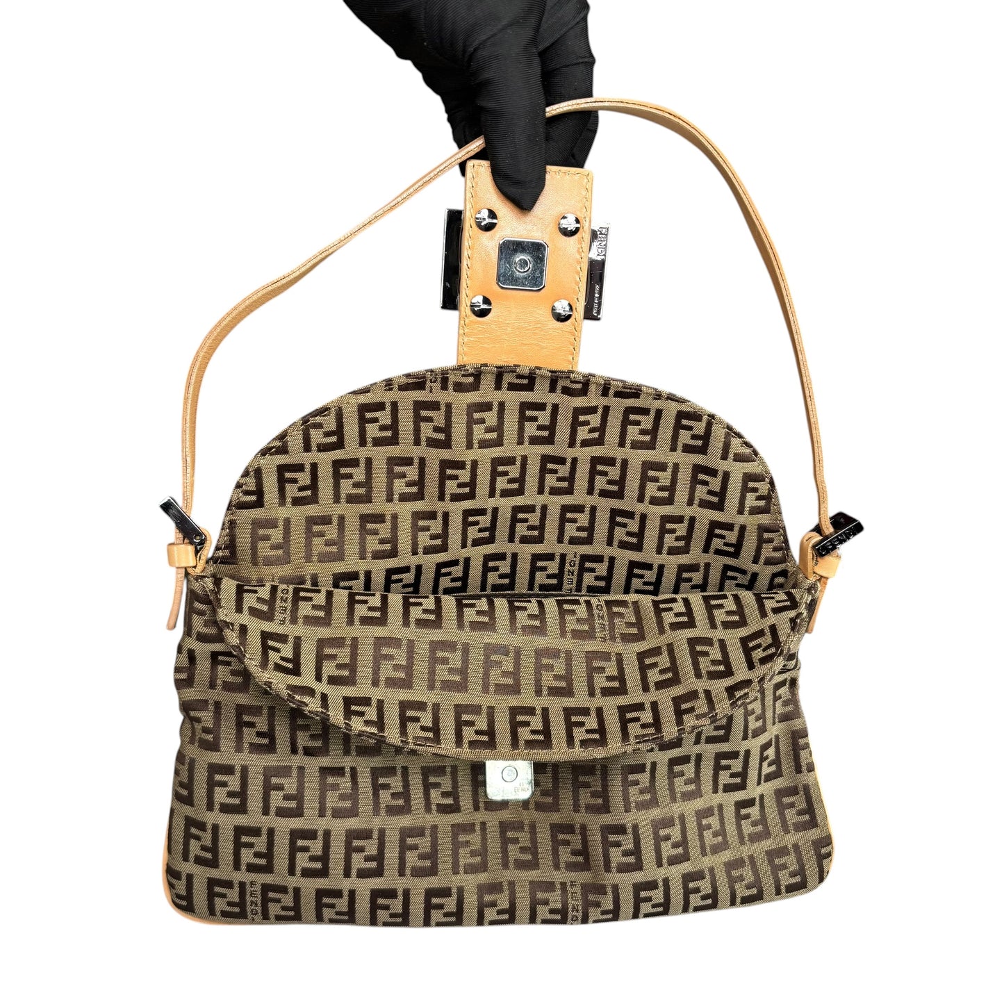 Fendi Y2K Slim Mama Baguette Tan Gunmetal Purse