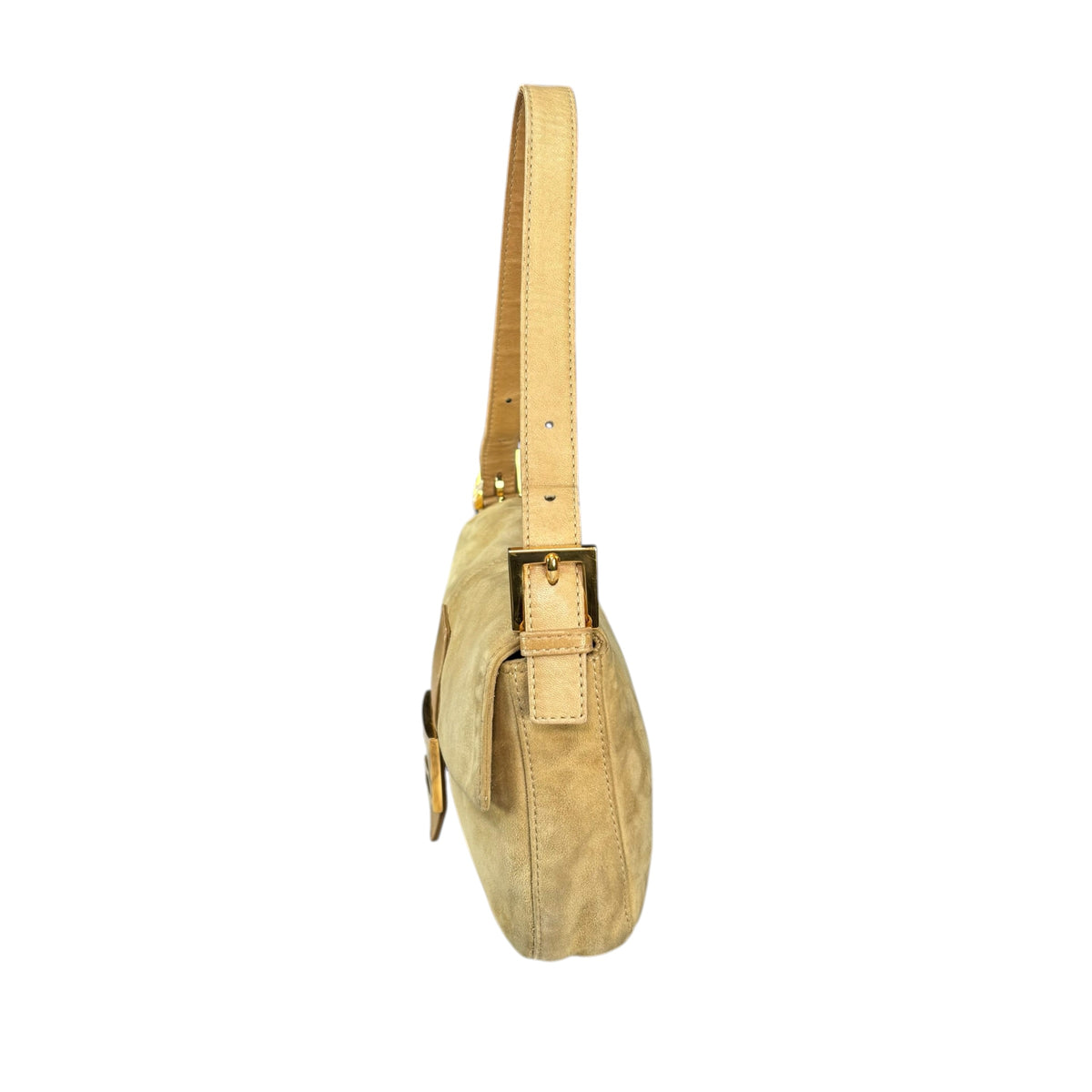 Fendi Y2K Baguette Suede Leather Gold / Gold Tan Shoulder Purse