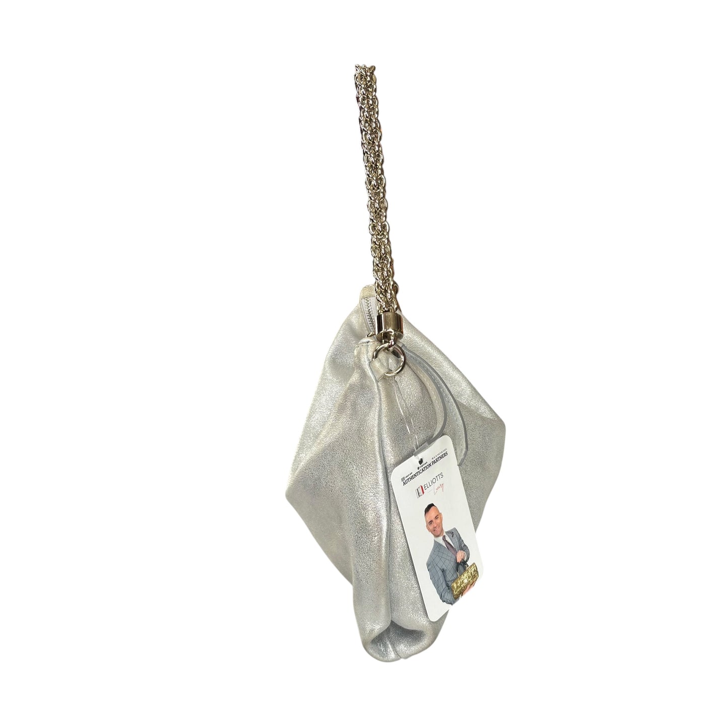 Jimmy Choo Mini Callie Silver Metallic Sueded Leather Purse