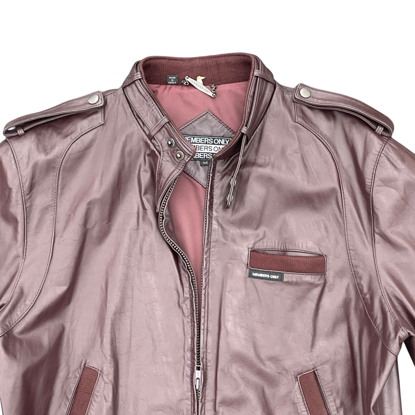 Members Only Y2K Leather Bomber Jacket Oxblood Burgundy 44 XL