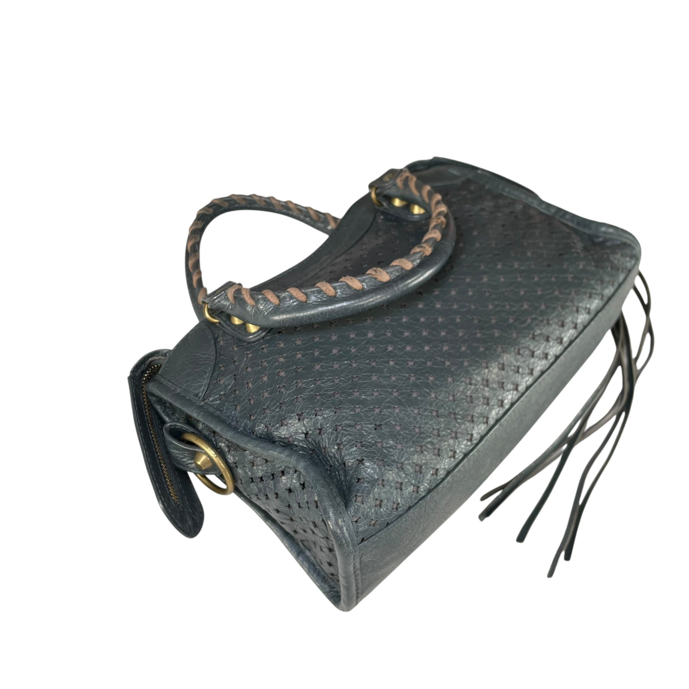 Balenciaga Motorcross Mini City Leather Perforated Anthracite Grey