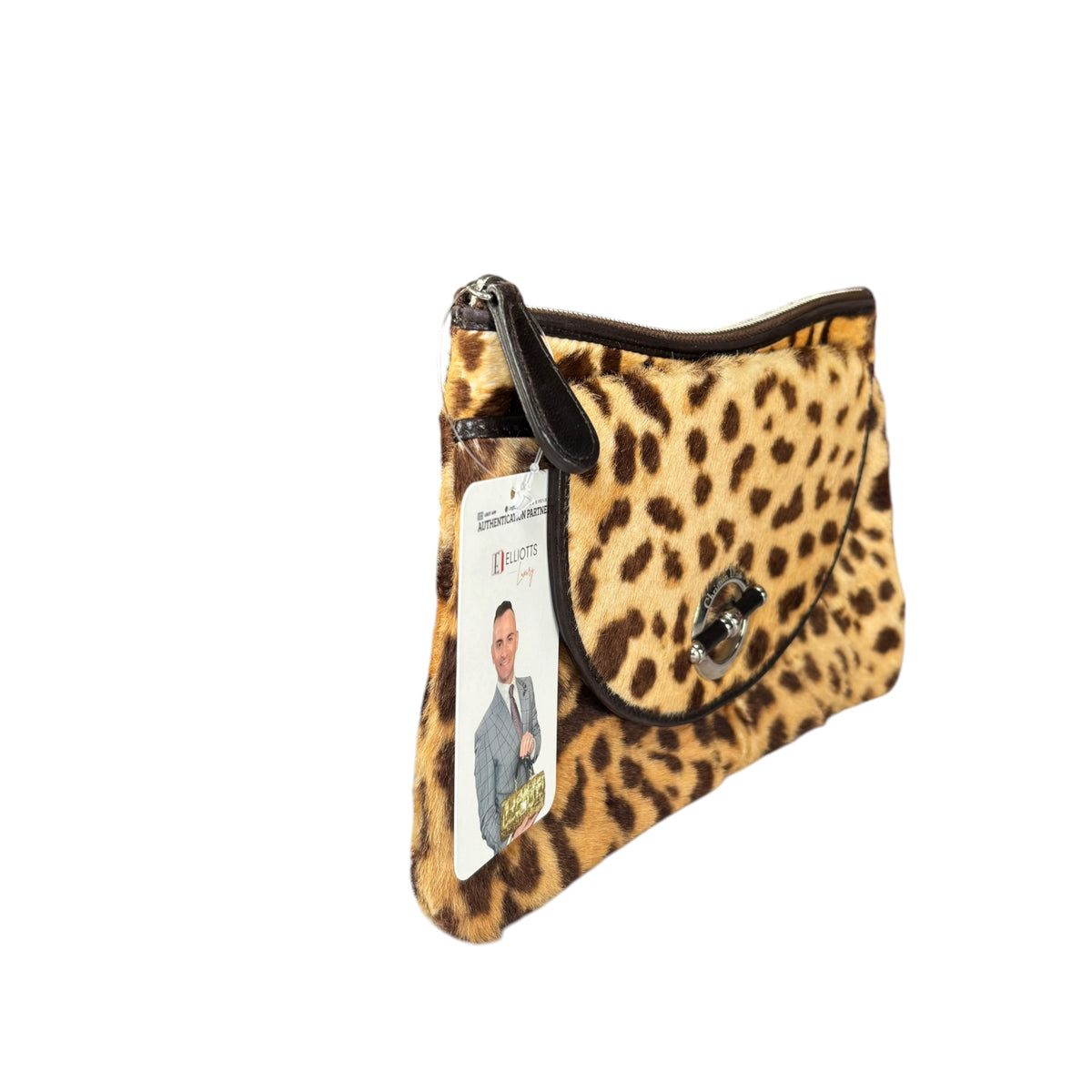 Christian Dior Harako Y2K Pony Hair Zippy Clutch – Leopard Print / Brown Leather