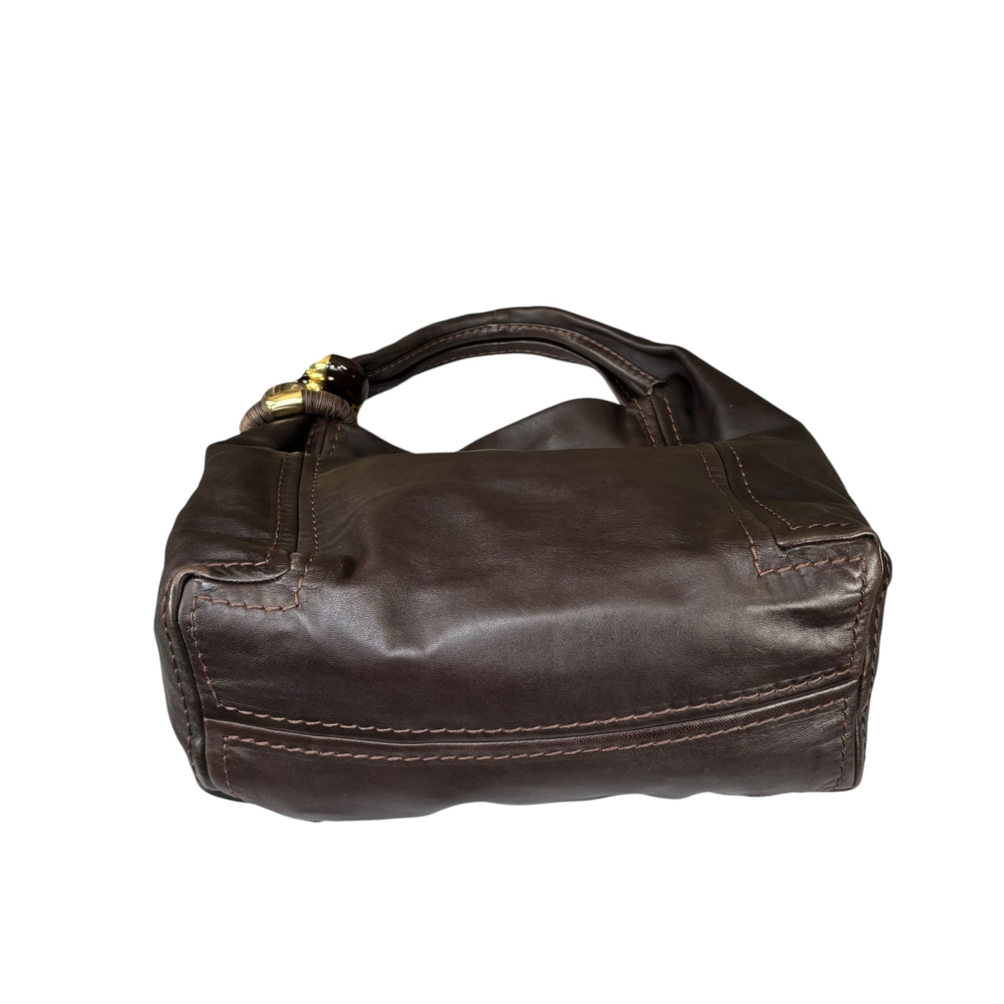 Jimmy Choo Saba Brown Leather GHW Bangle Large Hobo Shoulder Purse