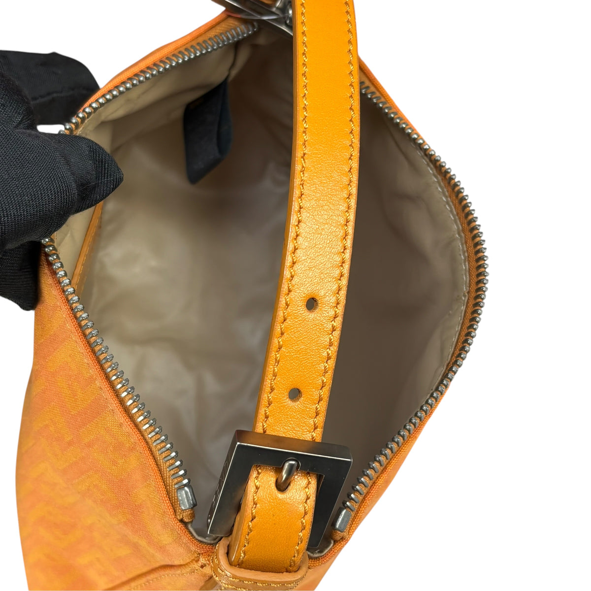 Fendi Y2K Mini Orange Brushed Nickel HW Canvas Zip Pouchette