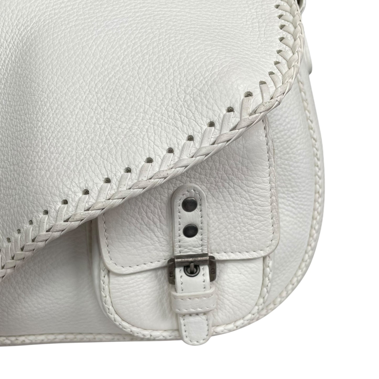 Christian Dior White Gaucho Large Y2K Top Handle Single Flap Shoulder Purse