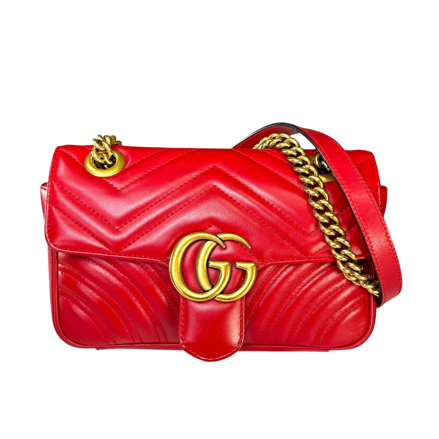 Gucci GG Marmont Red Leather Quilted Crossbody Shoulder Purse