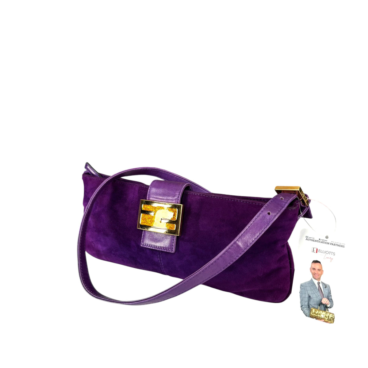 Fendi Y2K Baguette Slim Mama Purple Suede Shoulder Purse