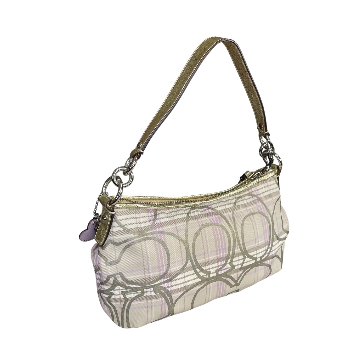 Coach Demi Tartan Plaid Nylon Bag Metallic Gray Gold Leather Shoulder Crossbody Y2K
