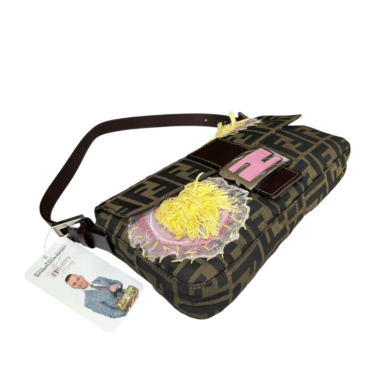 Fendi Y2K Baguette Classic Zucca Floral 3D Appliqué Purse