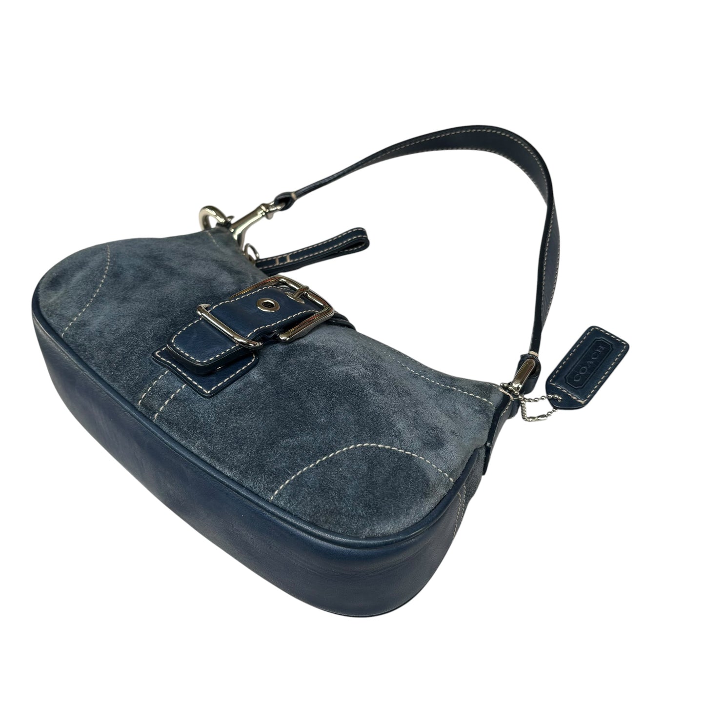 Coach Y2K Mini Soho Navy Blue Suede Buckle Shoulder Purse