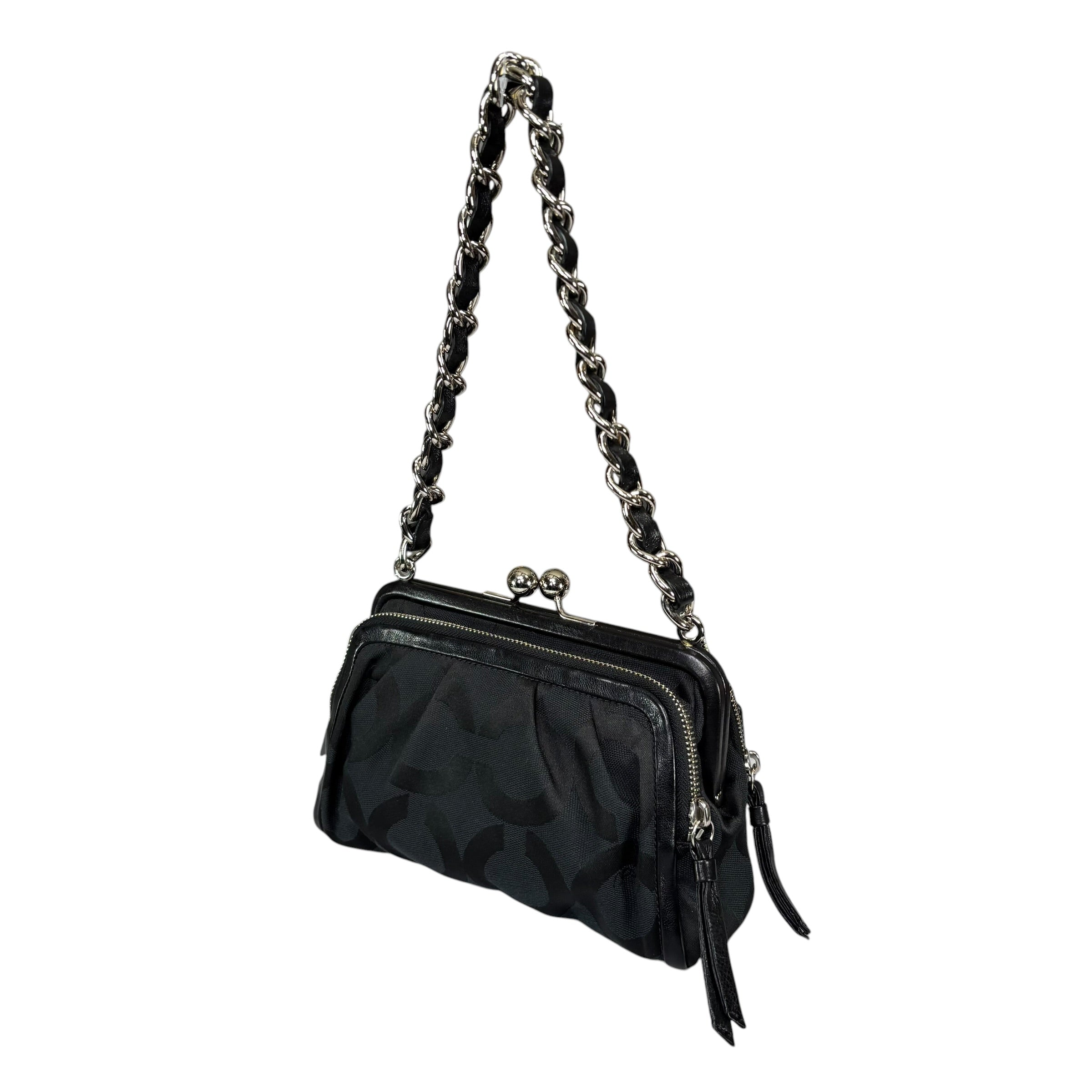 Coach Y2K Parker Opti C Canvas Leather Kiss-Lock Black Shoulder