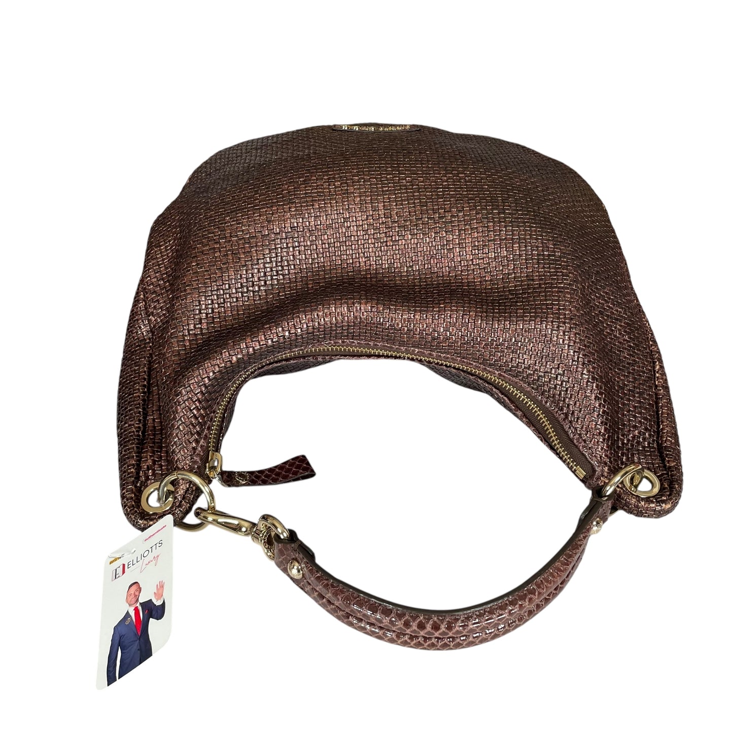 Jimmy Choo Raffia Woven Python Embossed Bronze Shoulder Hobo Zipper GWH Purse