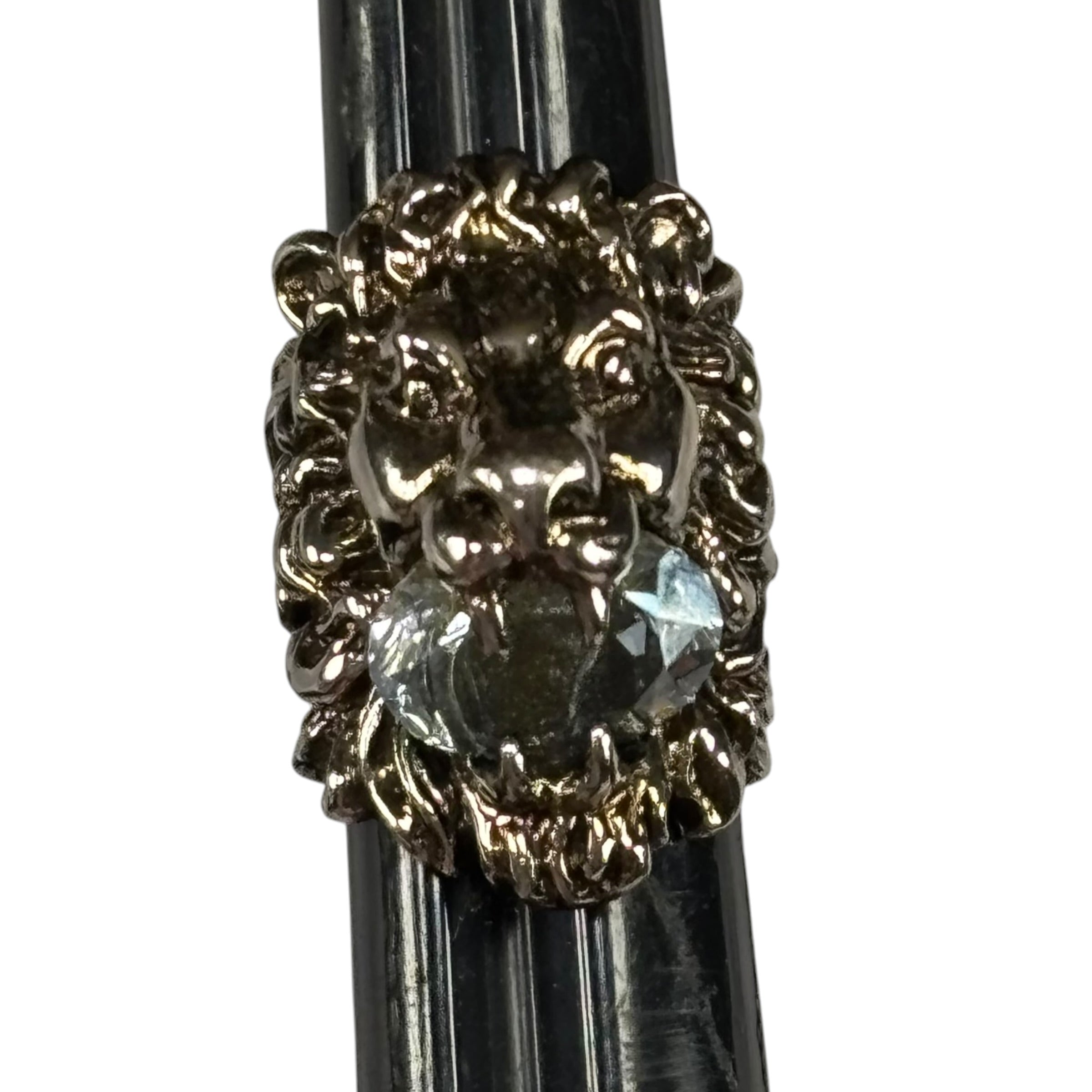 Gucci Lion Head Blue Crystal Silver Tone Pinky Ring Sz 5.5