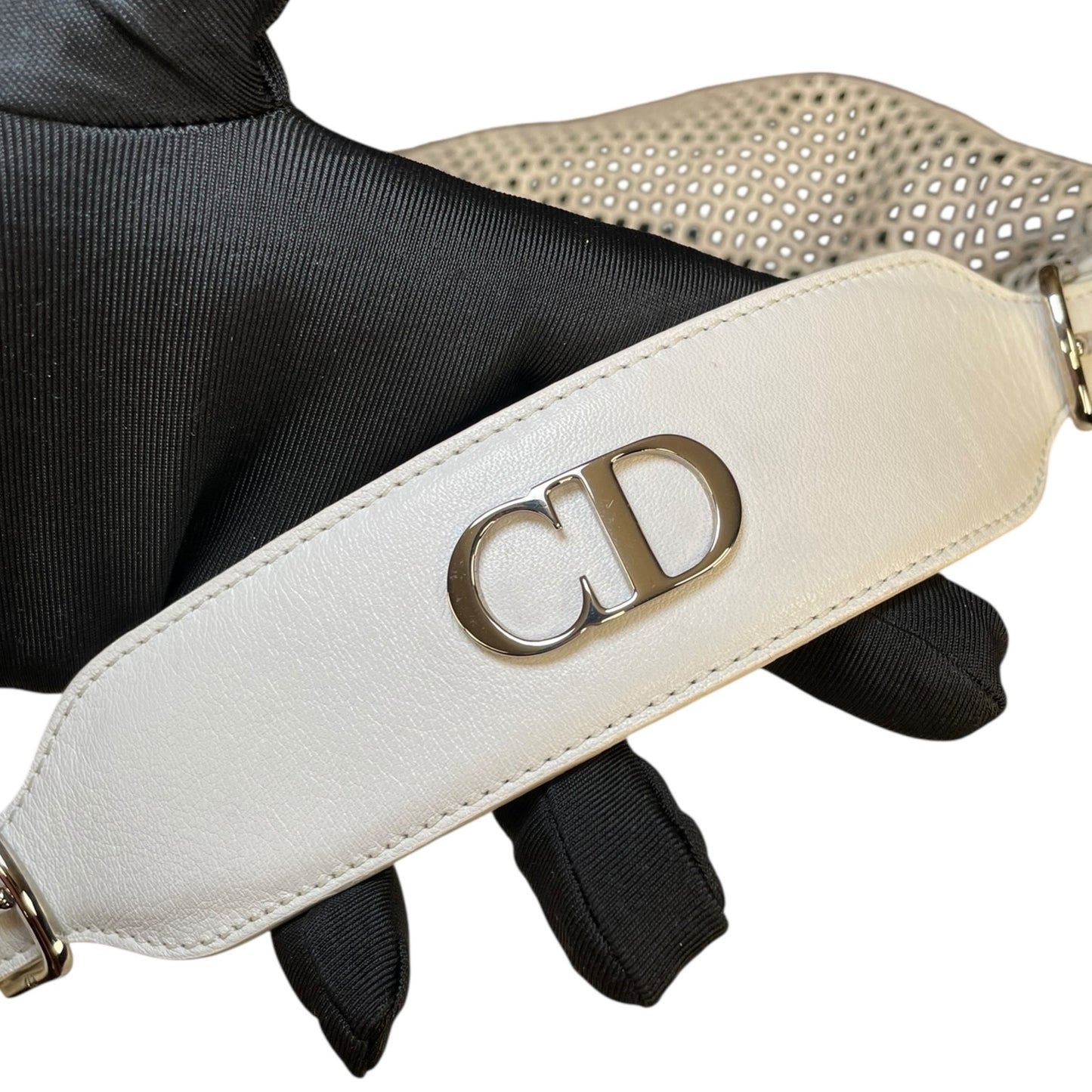 Christian Dior Y2K Perforated White Leather CD Logo Medium Hobo Bag