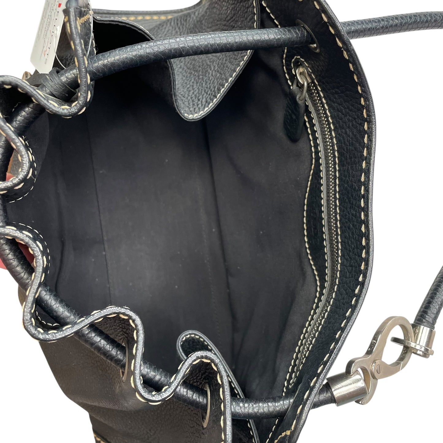 TOD’s Black Equestrian Pebbled Brushed SHW Drawstring Leather Shoulder Purse