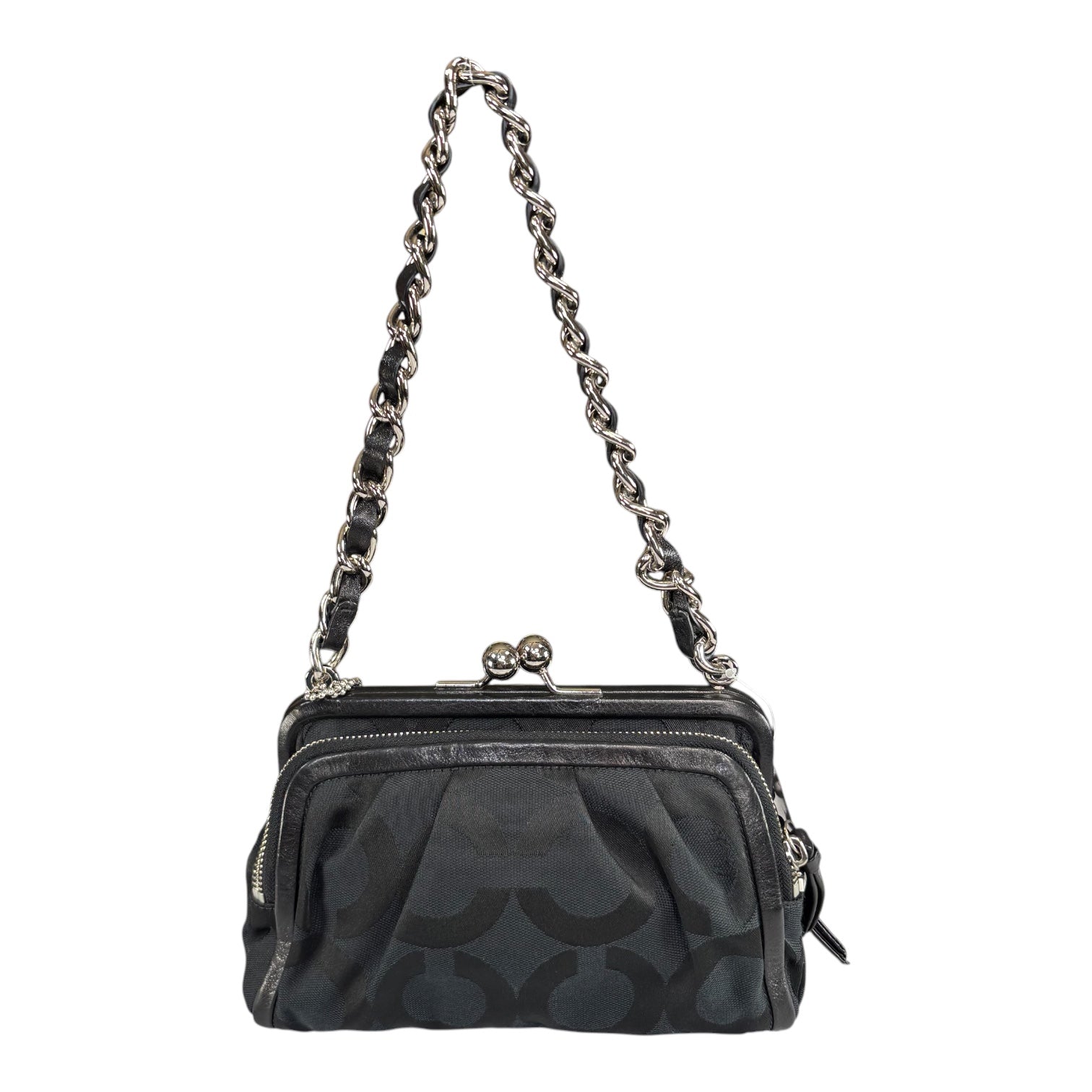 Coach Y2K Opti C Canvas Leather Kiss-Lock Black SHW Chain Shoulder