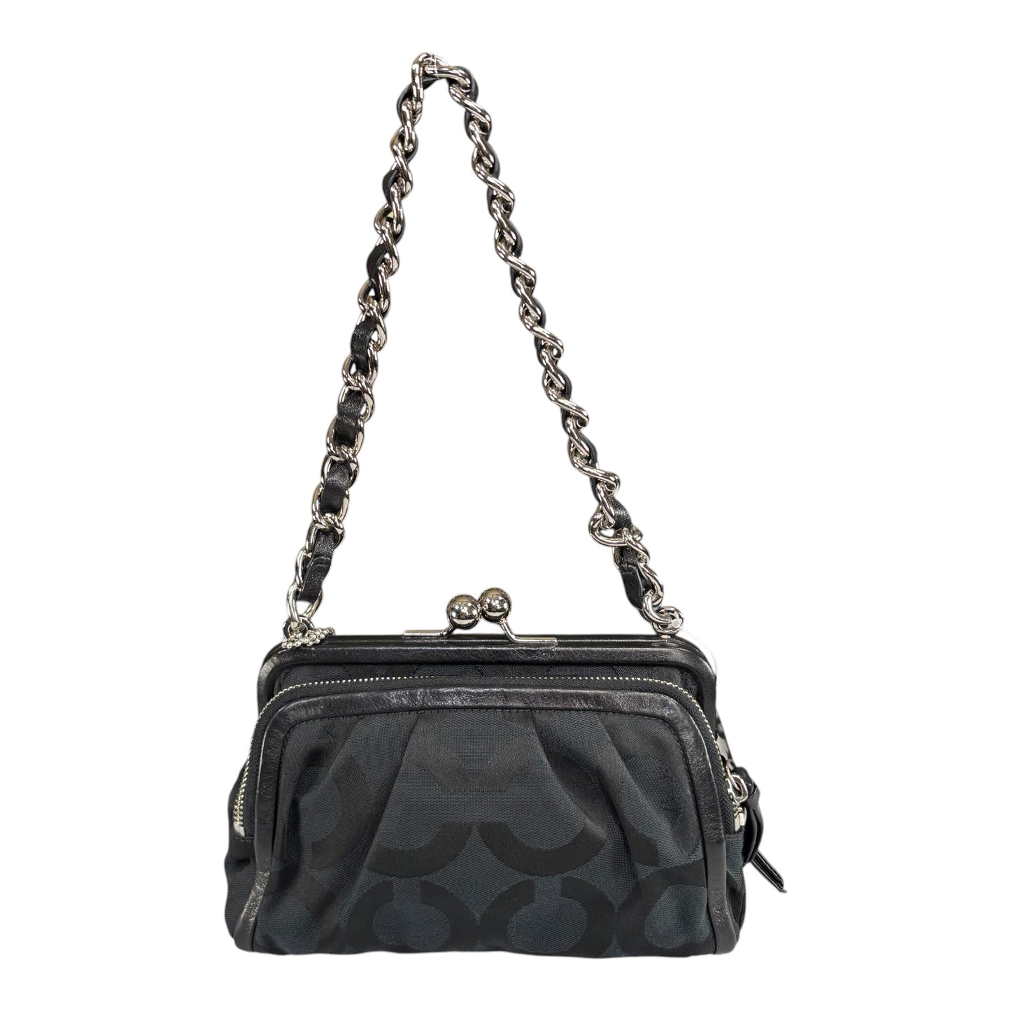 Coach Y2K Opti C Canvas Leather Kiss-Lock Black SHW Chain Shoulder Purse (Copy)