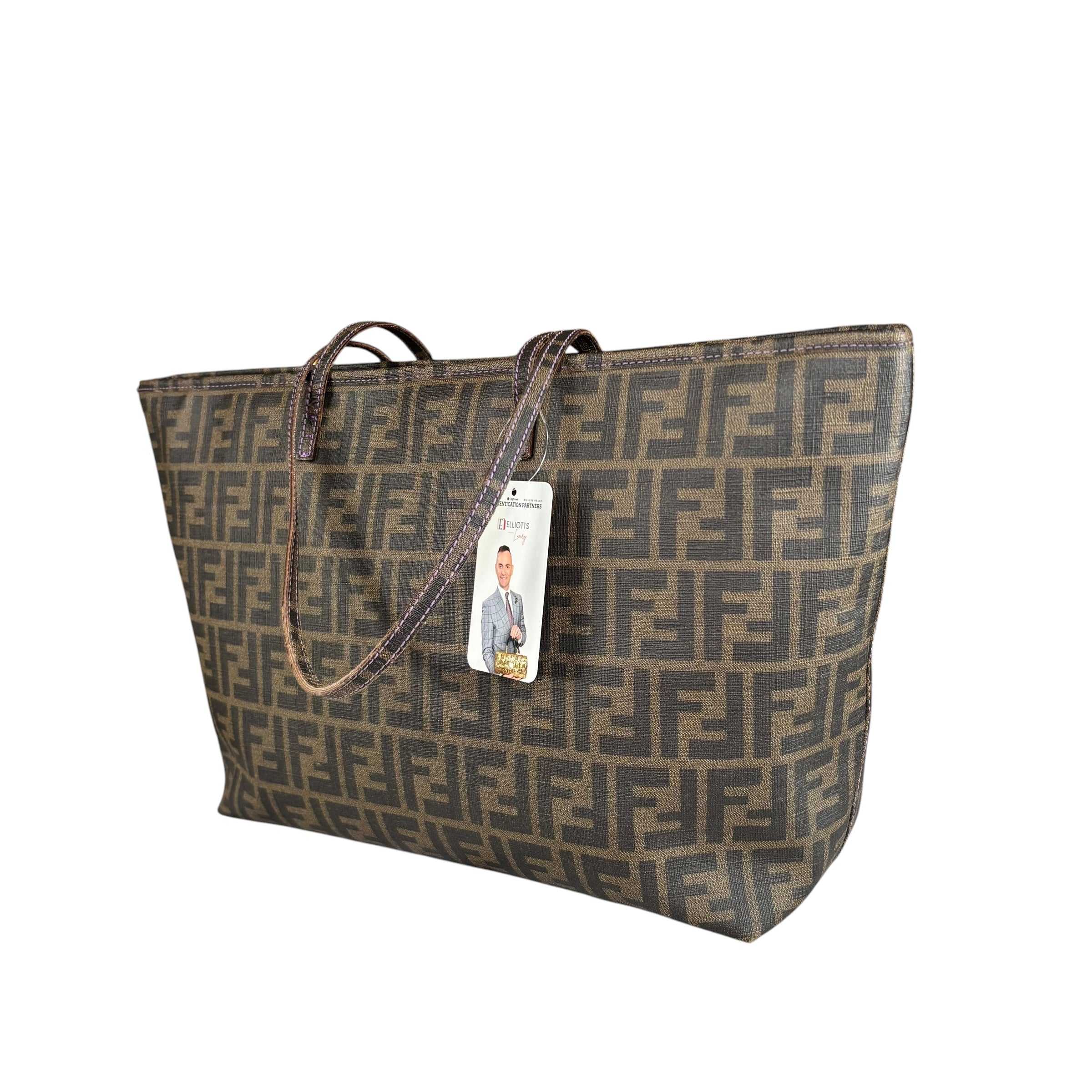 Fendi Spalmati Zucca Coated Canvas Brown / Black Zip Shoulder Tote